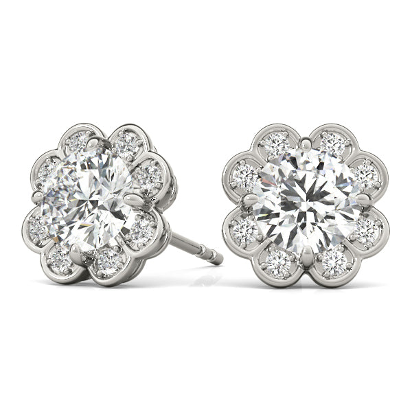 White Gold Round Diamond Halo Earrings - Lab Grown