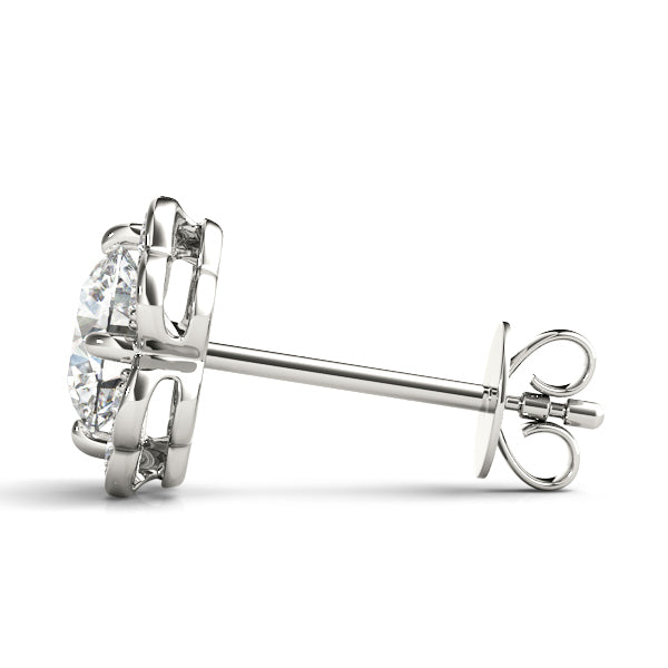 White Gold Round Diamond Halo Earrings - Lab Grown