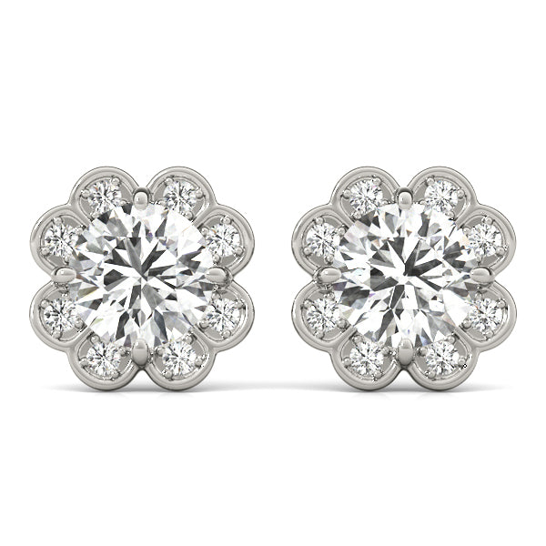 18K White Gold Round Diamond Halo Earrings