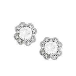 14K White Gold Diamond Halo Stud Earrings