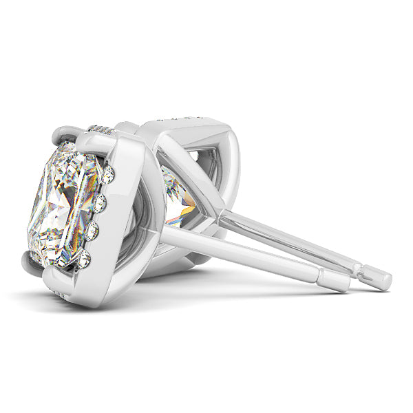 White Platinum Lab Diamond Square Halo Earrings