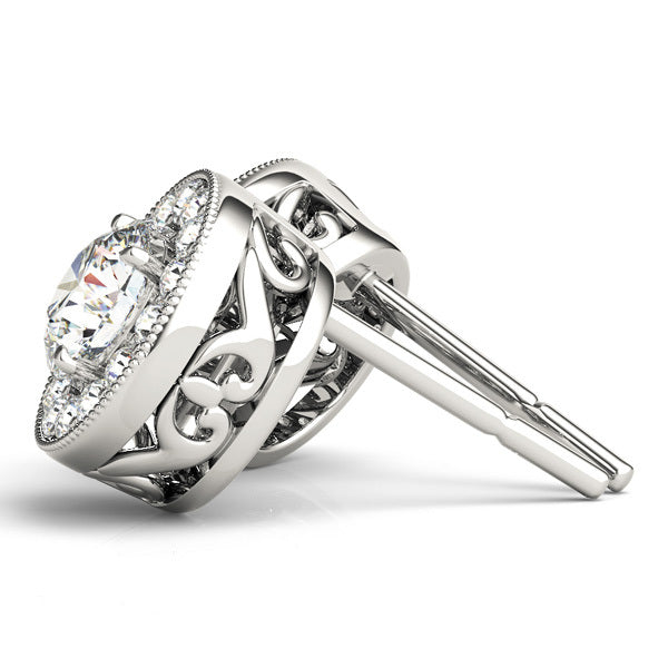 White Platinum Lab Diamond Halo Earring Pair