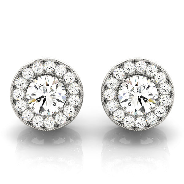 White Platinum Lab Diamond Halo Earring Pair