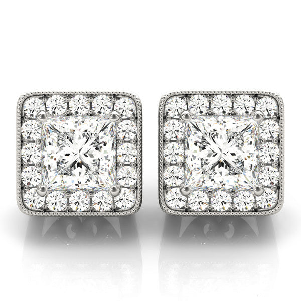 White Platinum Lab Diamond Halo Stud Earrings