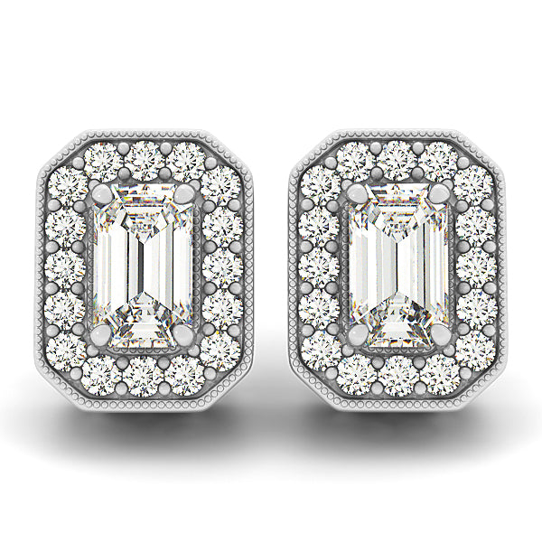 White Platinum Lab Diamond Emerald Halo Earrings