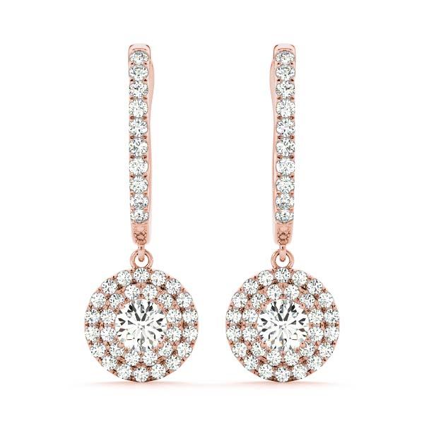 18K Rose Gold Round Diamond Halo Earrings