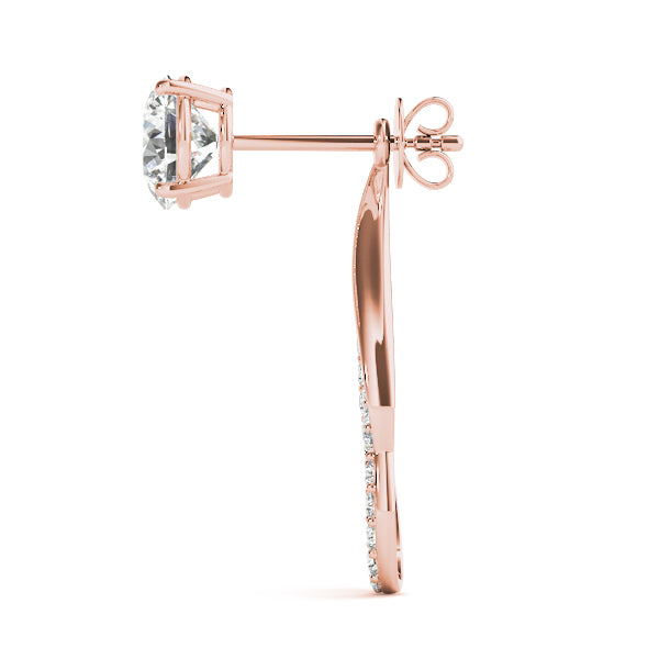 14K Rose Gold Round Diamond Fashion Earrings