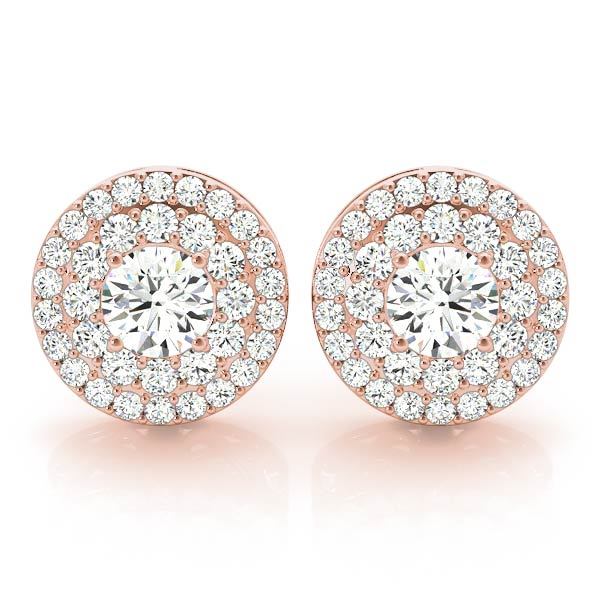 18K Rose Gold Round Diamond Halo Earrings