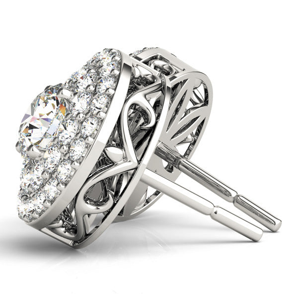 14K White Gold Round Diamond Halo Earrings