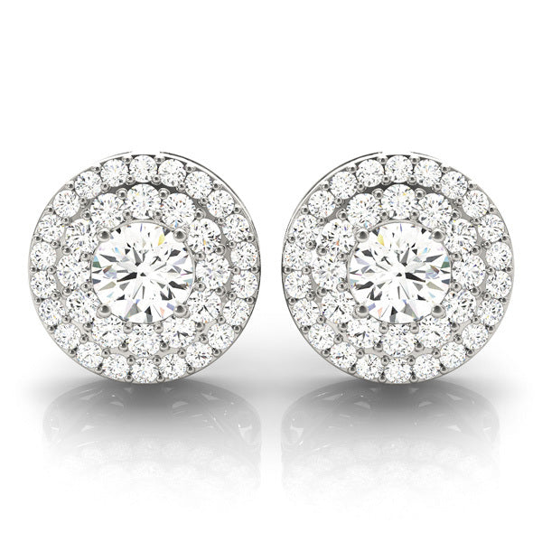 14K White Gold Round Diamond Halo Stud Earrings