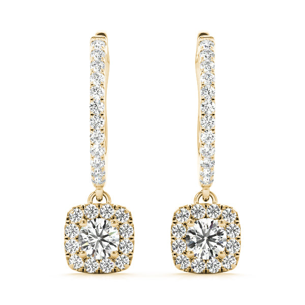 Yellow Gold Round Diamond Halo Earrings - Lab Grown