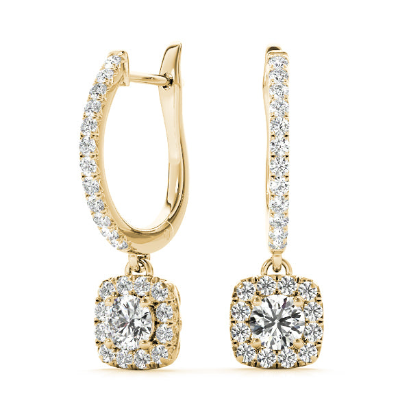 14K Yellow Gold Round Diamond Halo Earrings