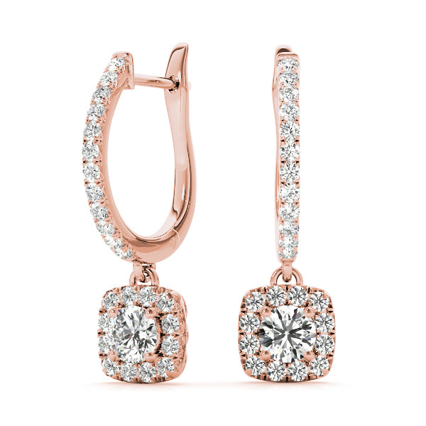 18K Rose Gold Round Diamond Halo Earrings
