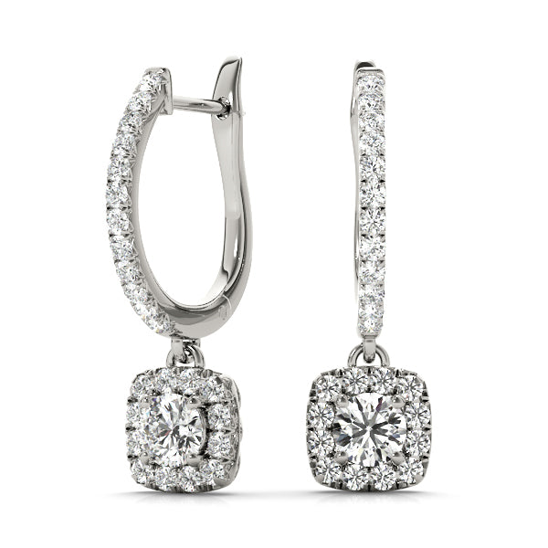 White Gold Round Diamond Halo Earrings - Lab Created