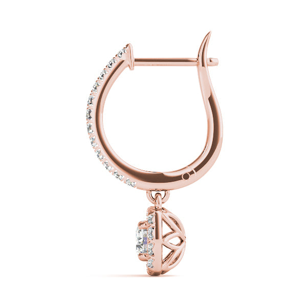18K Rose Gold Round Diamond Halo Earrings