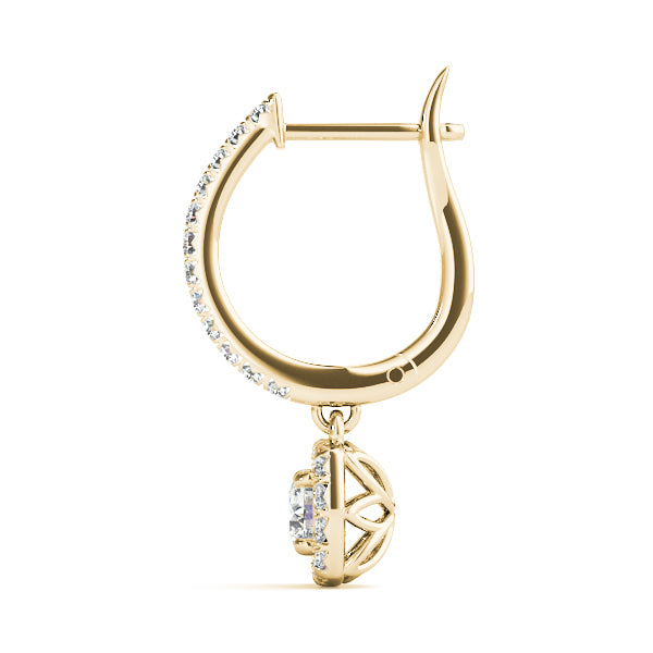 Yellow Gold Round Diamond Halo Earrings - Lab Grown