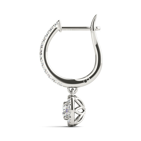 White Gold Round Diamond Halo Earrings - Lab Created