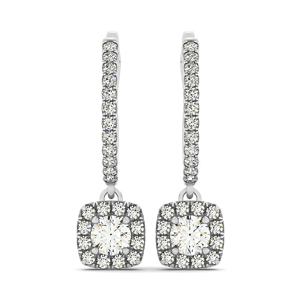 18K White Gold Round Diamond Halo Earrings