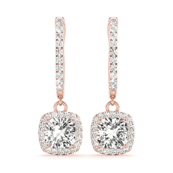 18K Rose Gold Round Diamond Halo Earrings