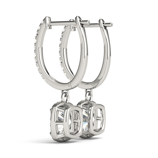 Platinum White Diamond Cushion Halo Earrings