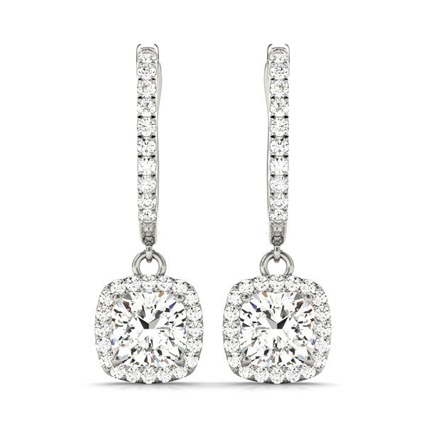 Platinum White Diamond Cushion Halo Earrings