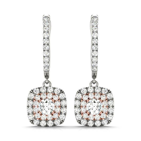 18K Rose Gold Round Diamond Halo Earrings