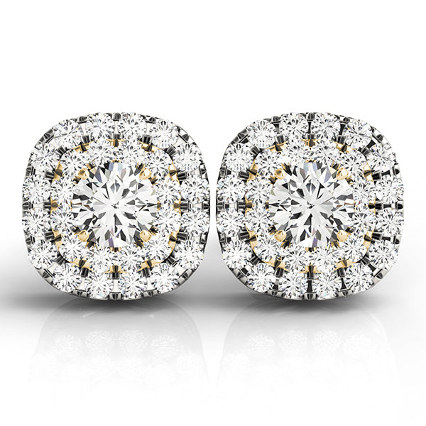 14K Yellow Gold Round Diamond Halo Earrings