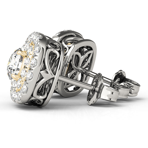 18K Yellow Gold Round Diamond Halo Earrings