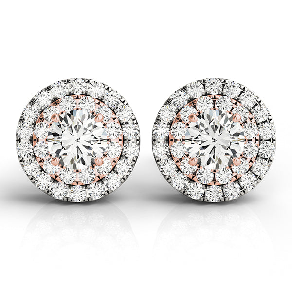 Rose Gold Lab Diamond Halo Earring Pair