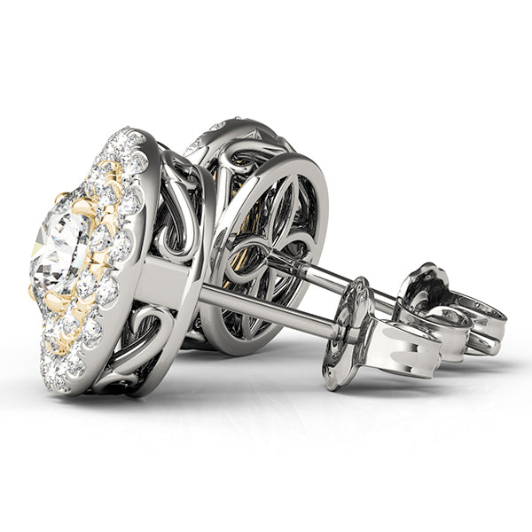 Round Diamond Halo 14K Yellow Gold Earring Set