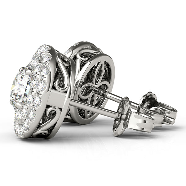 14K White Gold Round Diamond Halo Earrings