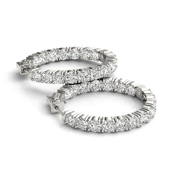 14K Gold Round Diamond Inside Out Hoop Earrings