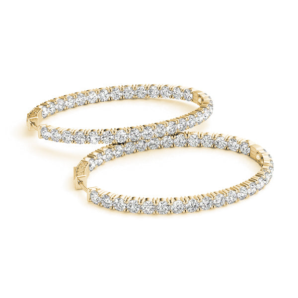 14K Yellow Gold Diamond Inside Out Hoop Earrings