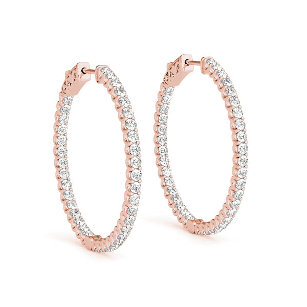 Rose Gold Diamond Inside Out Hoop Earrings 1/4 ctw