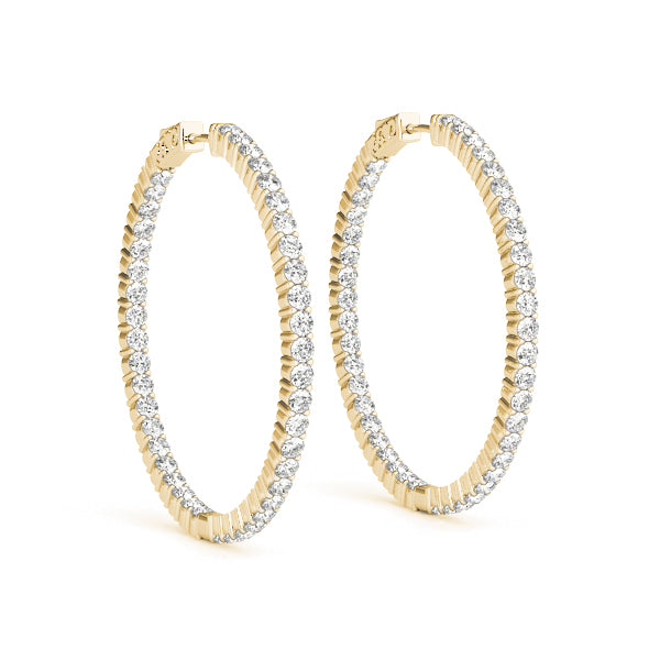 14K Yellow Gold Diamond Inside Out Hoop Earrings