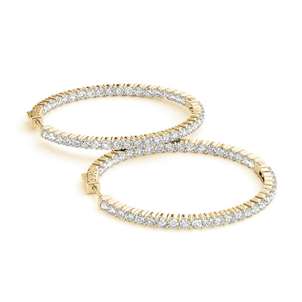 14K Yellow Gold Diamond Inside Out Hoop Earrings