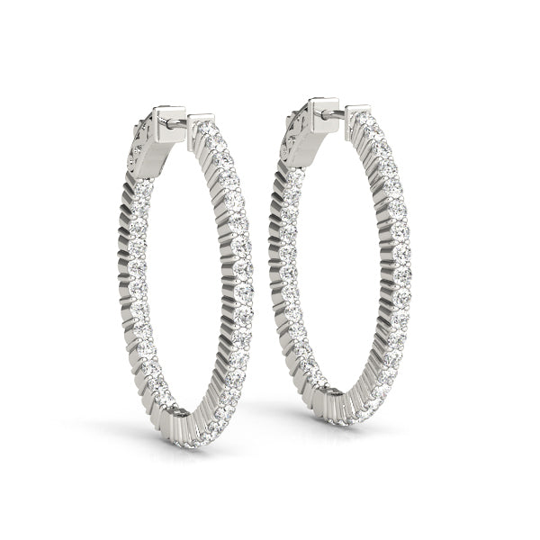 White 14K Gold Diamond Inside Out Hoop Earrings
