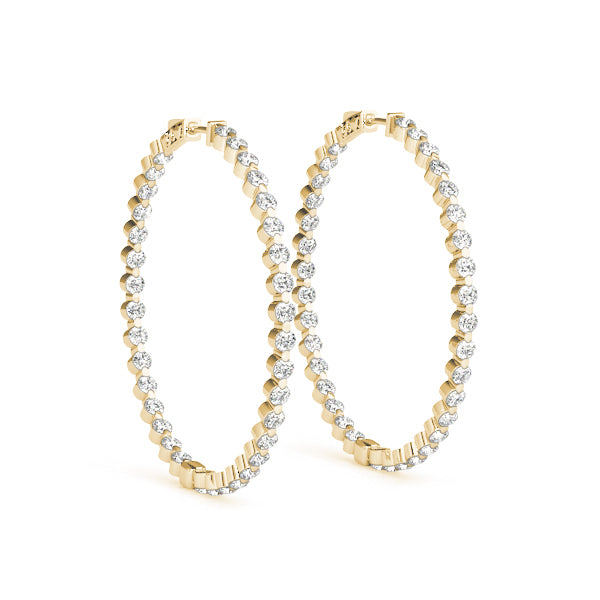14K Yellow Gold Round Diamond Inside Out Hoop Earrings