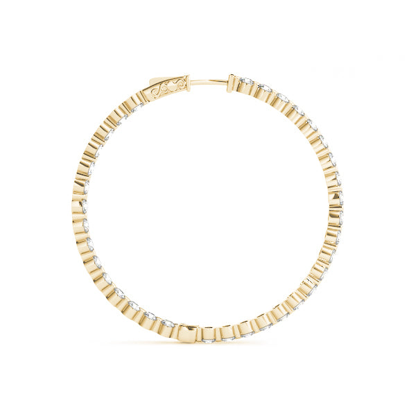 14K Yellow Gold Round Diamond Inside Out Hoop Earrings