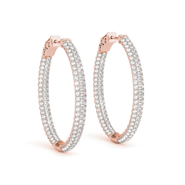Rose Gold Lab Diamond 3-Row Oval Hoop Earrings