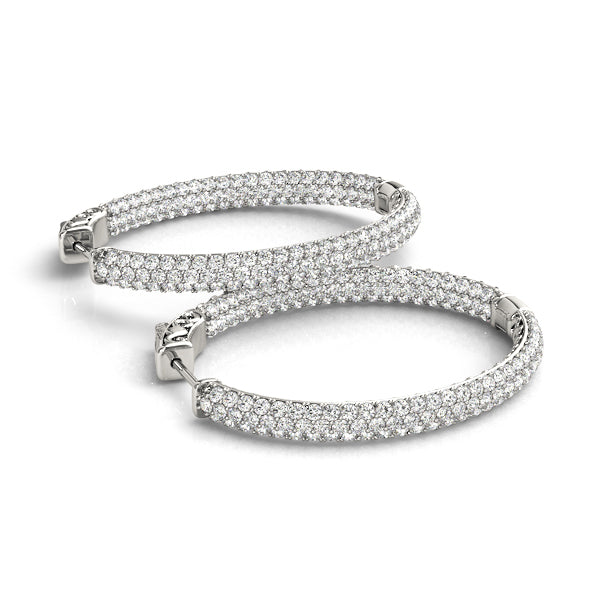 White Gold Lab Diamond 3-Row Oval Hoop Earrings
