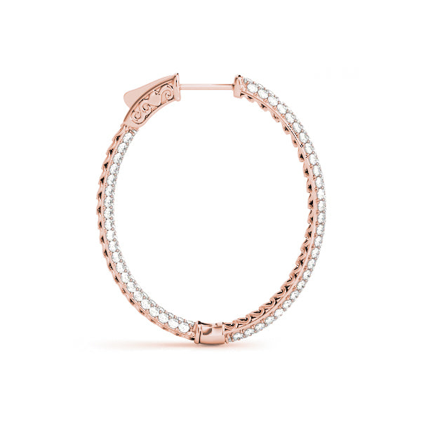 14K Rose Gold Round Diamond Inside Out Hoop Earrings