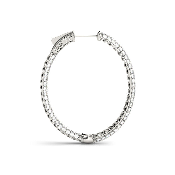 14K White Gold Lab Diamond Oval Hoop Earrings
