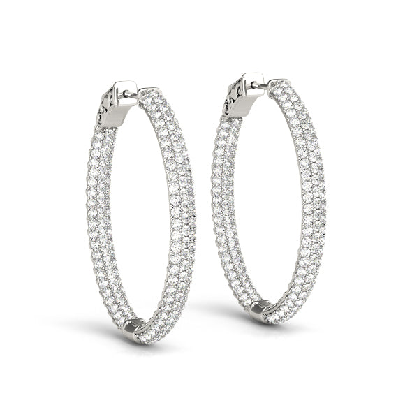 14K White Gold Lab Diamond Oval Hoop Earrings
