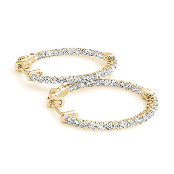 14K Yellow Gold Diamond Inside Out Hoop Earrings