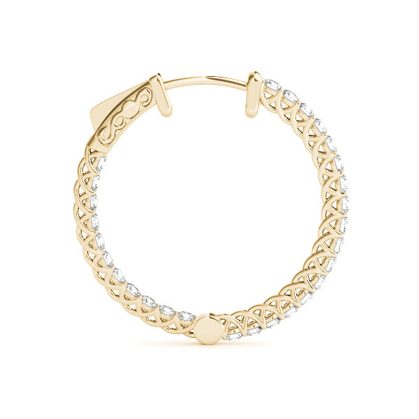 14K Yellow Gold Round Diamond Hoop Earrings