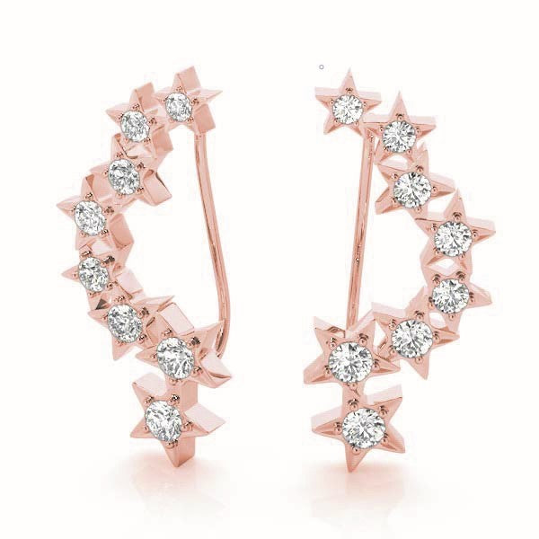 14K Rose Gold Round Diamond Climber Earrings