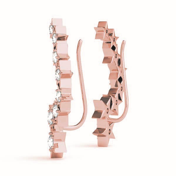 14K Rose Gold Round Diamond Climber Earrings