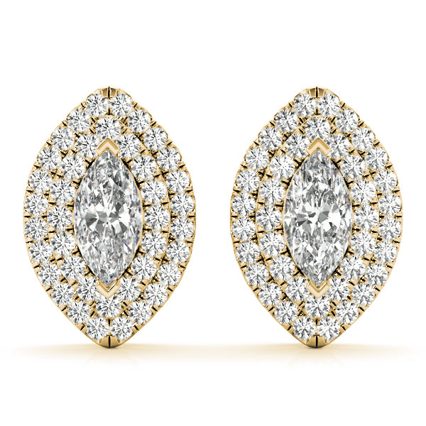 14K Yellow Gold Marquise Diamond Halo Earring Set