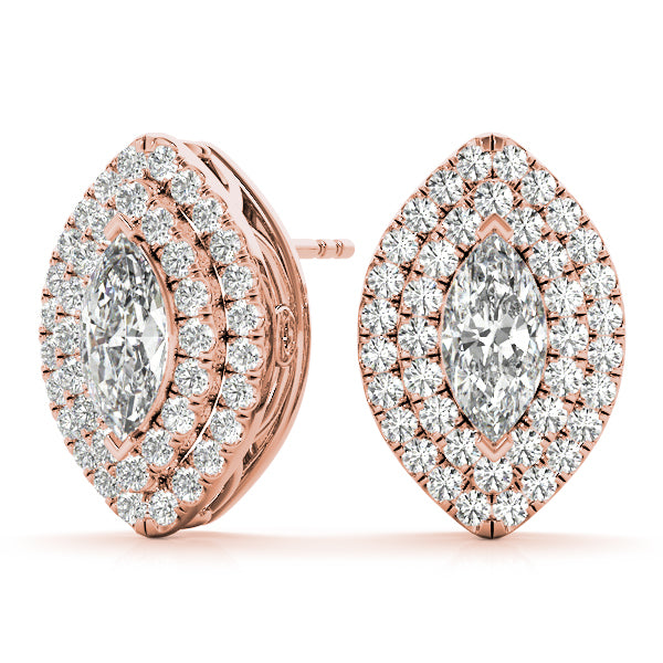 18K Rose Gold Marquise Diamond Halo Earring Set